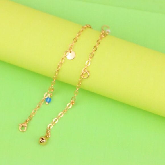 "Rose Gold Anklet with Pearl Drops & Blue Bead, XPAL1167 - Picture 5 of 12